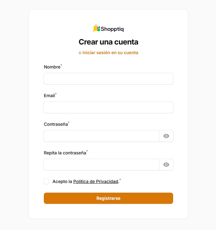 shopptiq registro de cuenta